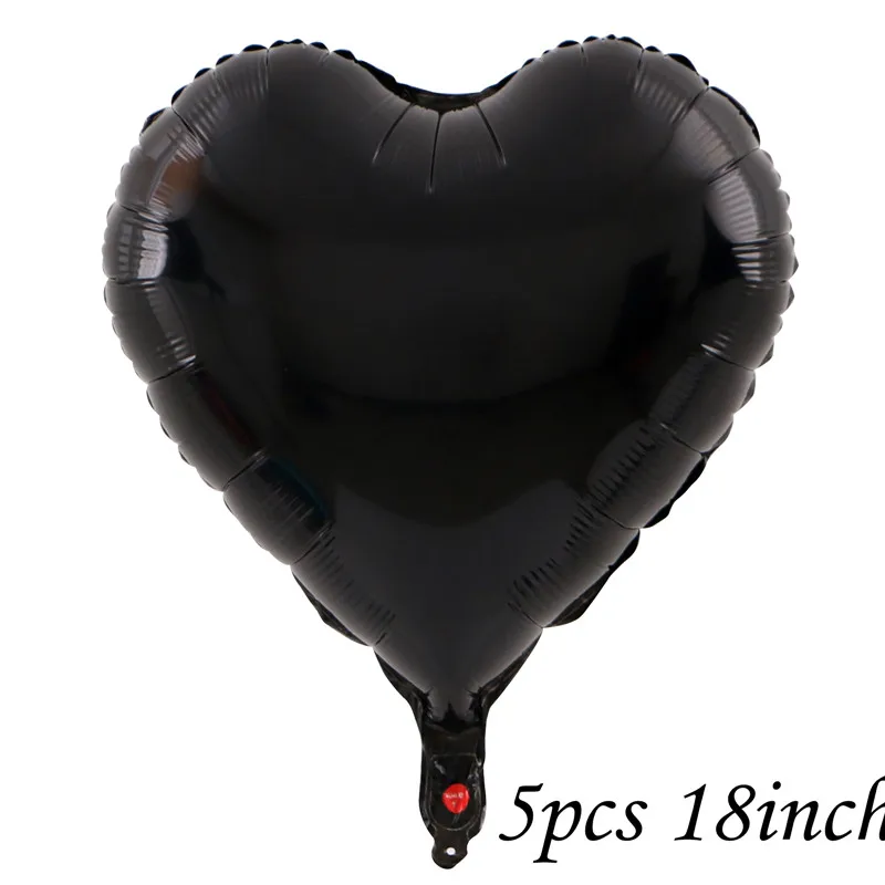 5pcs black heart 20 шт./лот, красные, черные латексные шары, 5 шт., 18 дюймов, красный воздушный шар из фольги в форме сердца для свадьбы, Дня Святого Валентина, дня рождения, украшения - Цвет: 5pcs black heart
