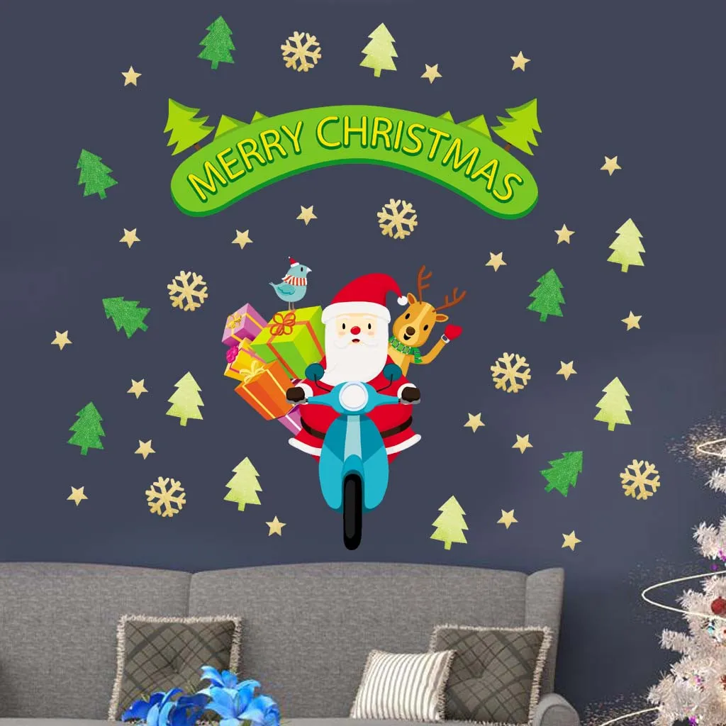 Рождественская ПВХ Наклейка на стену домашний декор украшение для окна магазина