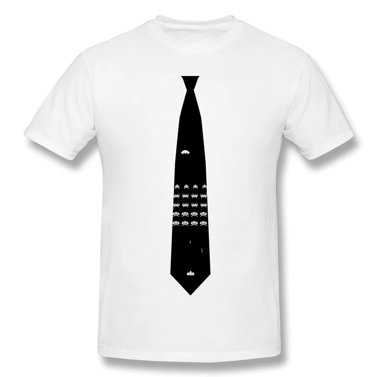 

T-Shirts for Men Space Invaders Tie Funny Crewneck Cotton T Shirt