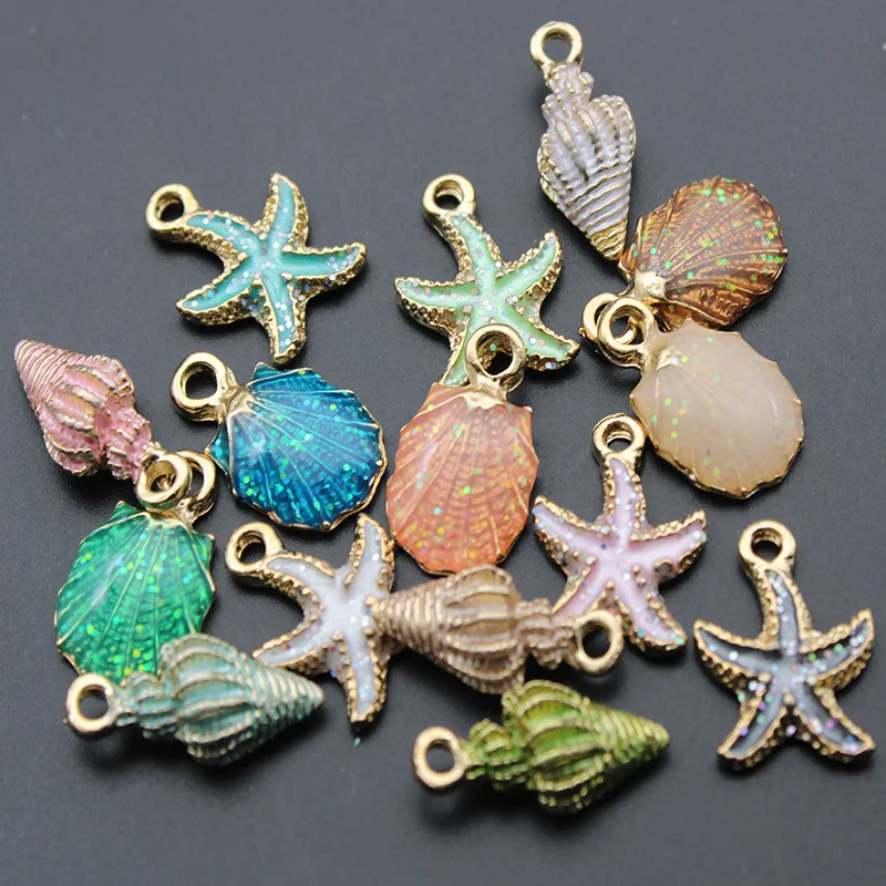 10pcs Coloful Nautical Drop Oil Ocean Starfish Shell Conch Sea Enamel Charms DIY Bracelet Necklace Earring Jewelry Craft | Украшения и