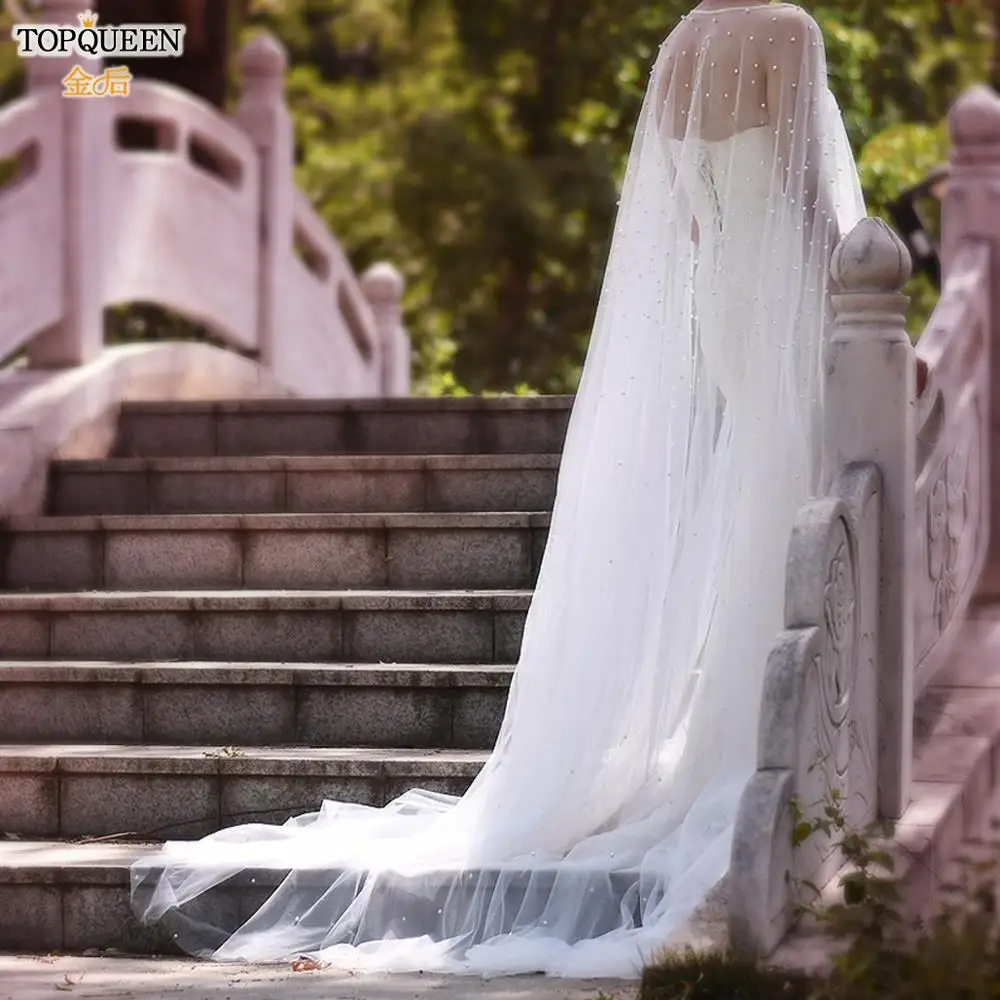 

TOPQUEEN Long Train Shawls Women's Long Capes for Wedding Party 3 M Pearl Chiffon Bridal Shawls Wraps for Formal Party G17