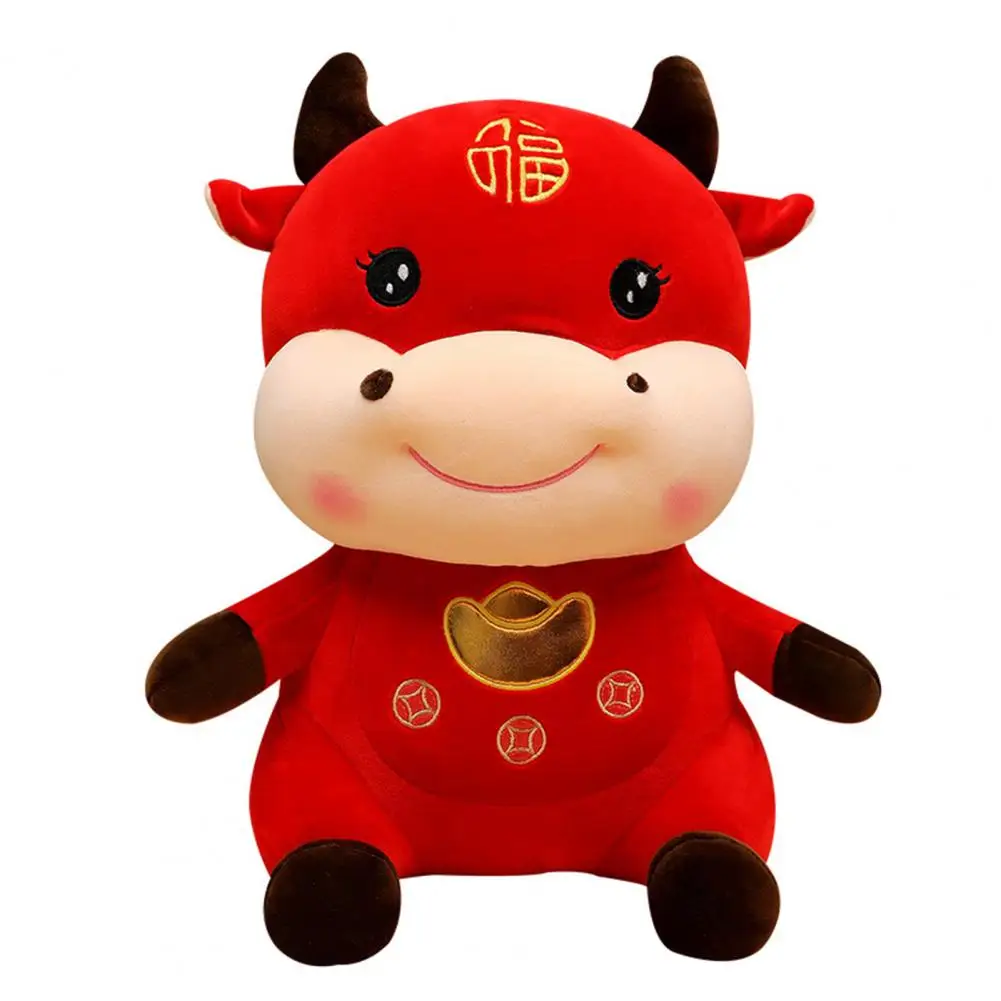 

2021 Year Mascot Cute Red Cow Plush Doll Zodiac Ox Toy Home Decoration Gift