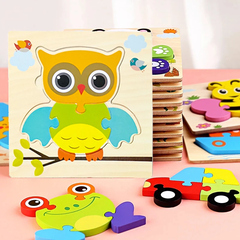 Baby Toys Wooden 3D Jigsaw Puzzle Cartoon Animal Traffic Tangram Puzzles Early Learning Educational For Children | Игрушки и хобби