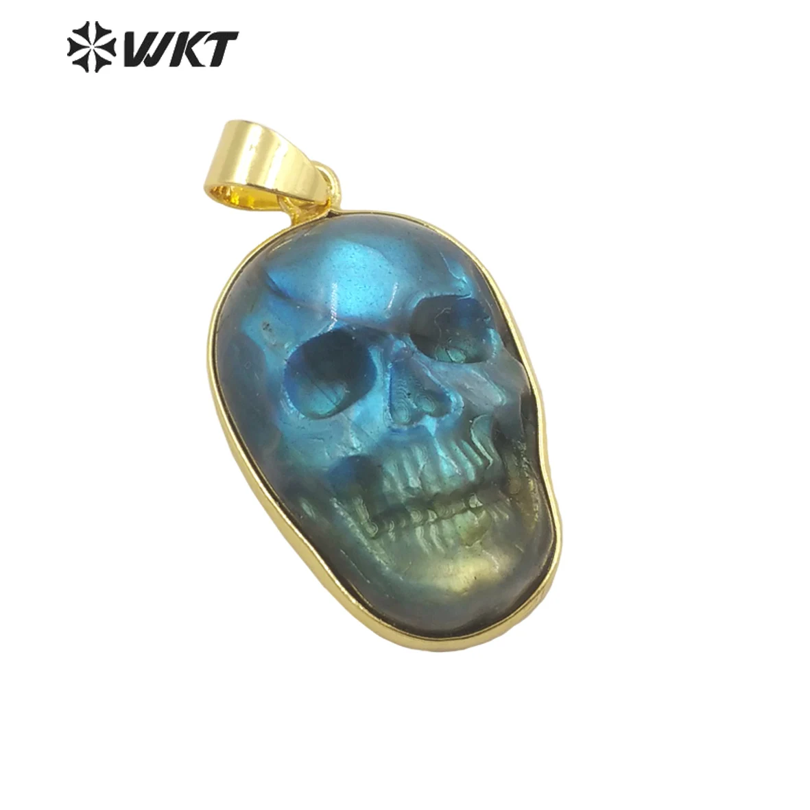 

WT-P1749 Amazing fashion bright Hand Carved Natural Labradorite Skull pendant Hot loose for gift and party so nice