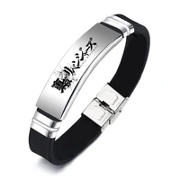 anime tokyo revengers bracelet engraved white stainless steel sano manjirou hanemiya kazutora adjustable silicone bracelets gift