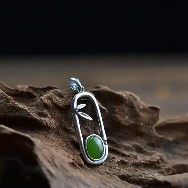 

Подвеска женская из серебра 925 пробы с бамбуковой яшмой