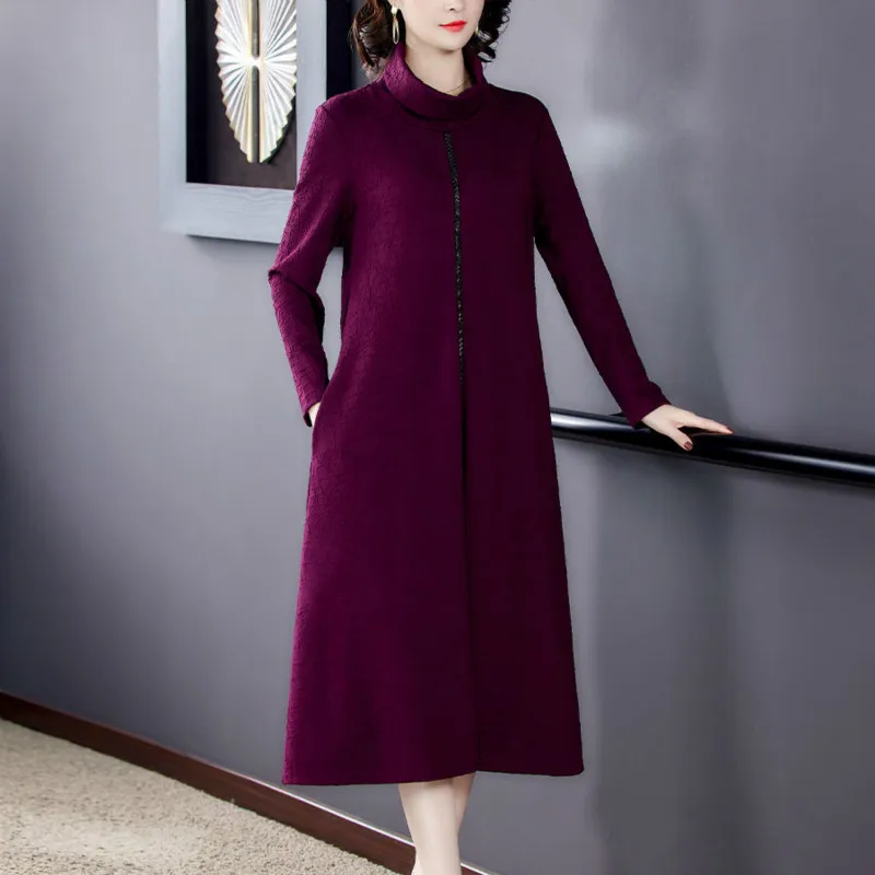 

Loose Autumn Winter Knitted Sweater Dresses Women 2021 New Korean Elegant Mid Long Female Fashion Plus Size L-5XL Y516