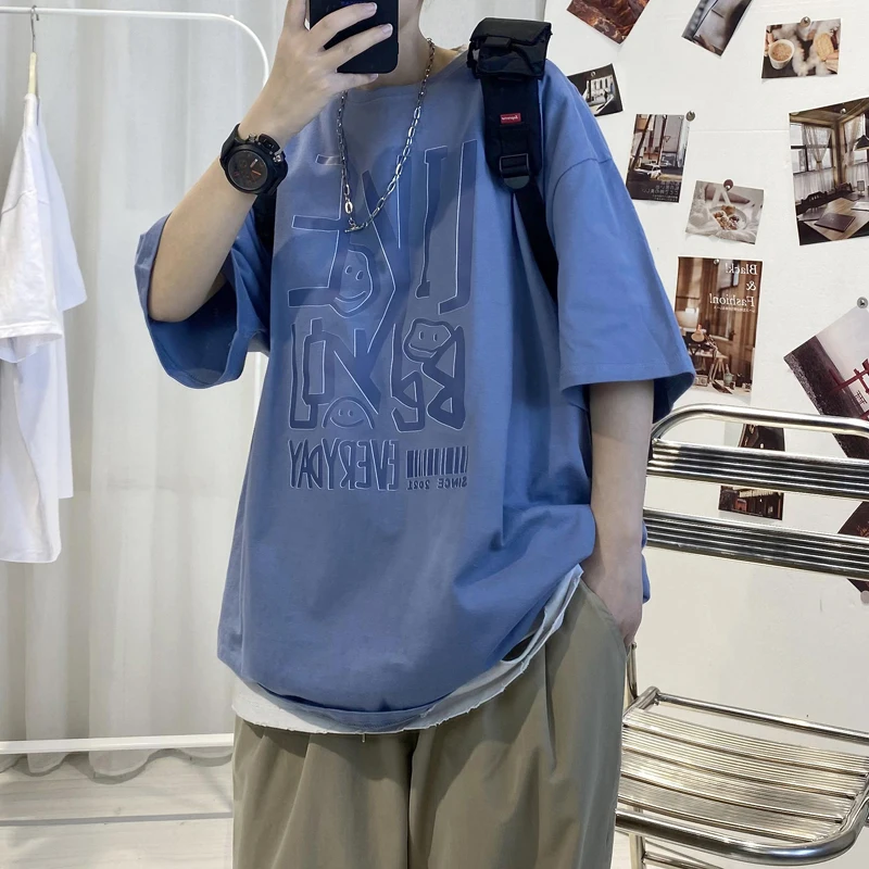 

Hip Hop Letter Graphic Oversiezed Unisex Punk 100% Cotton T Shirt Summer Short Sleeve Men Top 2021 Clothing Japanese Streetwear