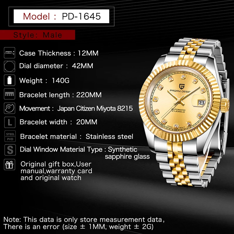 

2021 PAGANI DESIGN Fashion Luxury Brand Men's Automatic Watches Stainless Steel Business Waterproof Mechanical Men's Wrist Watch