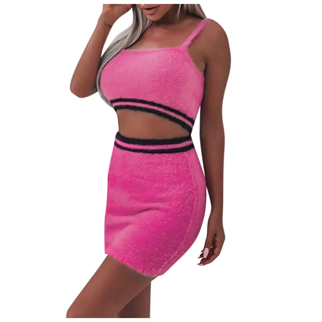 Женский комплект из двух предметов SAGACE розовая контрастная трикотажная Мини