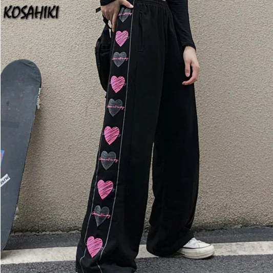 

KOSAHIKI Vintage Japanese Harajuku Style Pants Women Black Wide Leg Sweatpants Sweat Trousers Streetwear Loose Clothing