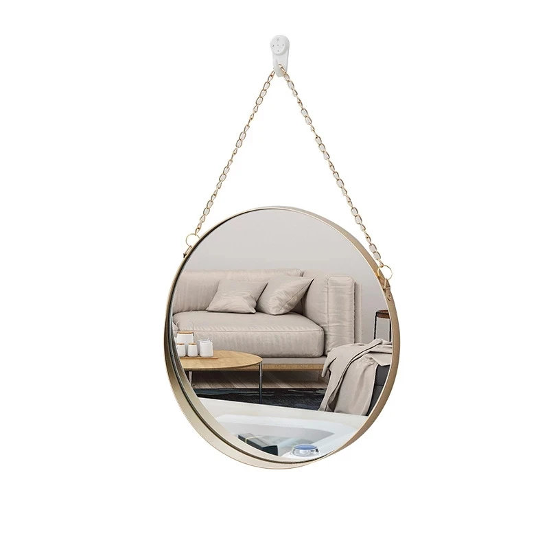 Golden Wall Mirror Luxury Metal Hanging Wall Mirror Fashion Round Makeup Bedroom Dressing Mirror Cosmetic Home Party Decoration images - 6