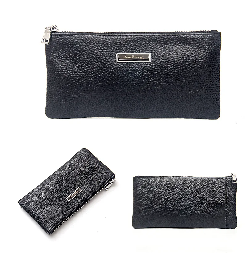 

Baellerry Men Clutch Wallets Genuine Leather Long Purses Business Wallet Zipper Card Holder Mobile Phone Bag For Male