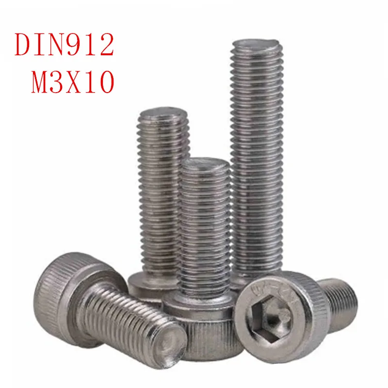 50 шт. DIN912 m3 * 10 M3x10 A2 70 304 Нержавеющая сталь шестигранное гнездо винты с головкой
