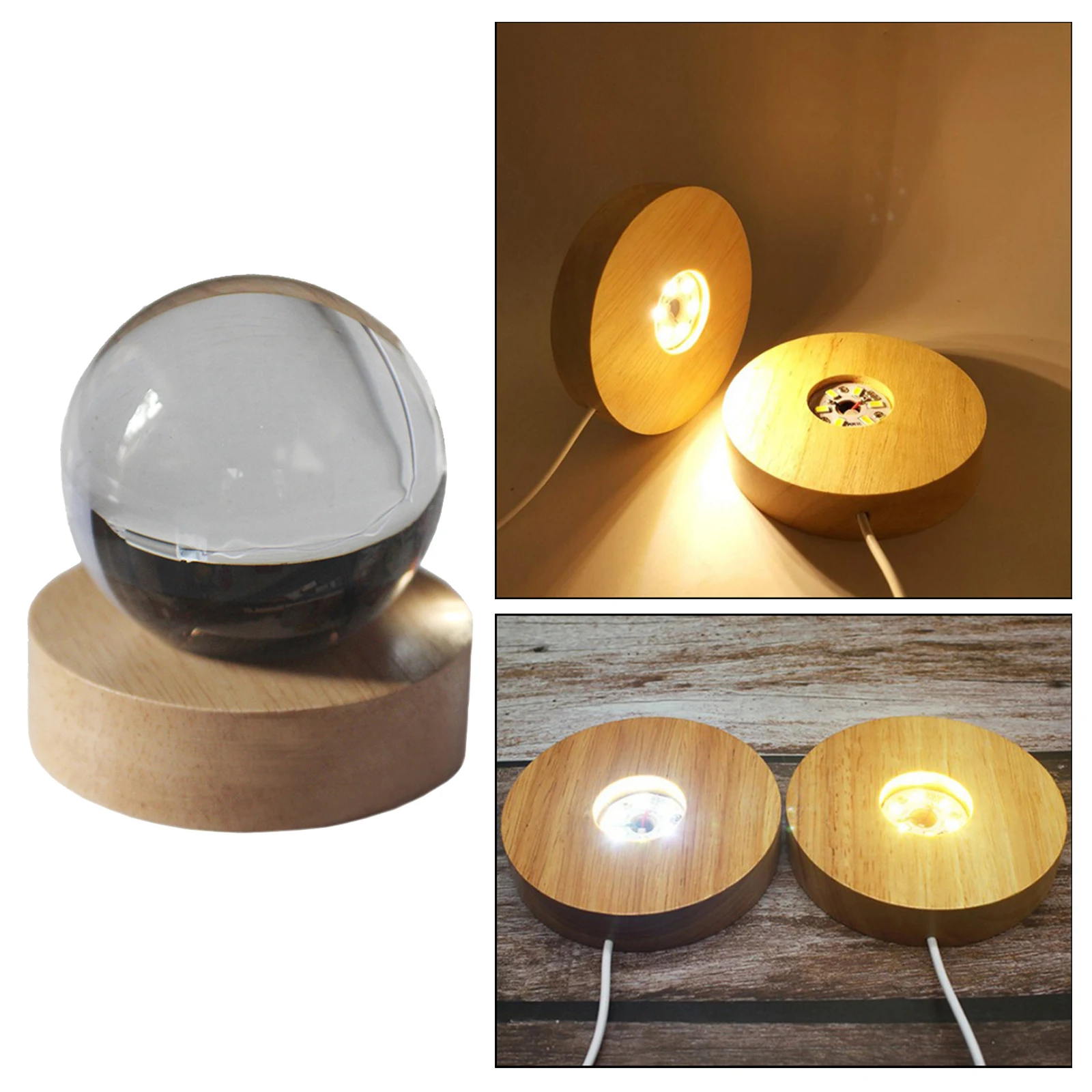 

Wood Round LED Light Base Acrylic Display Holder Lamp for Crystals Resin Art