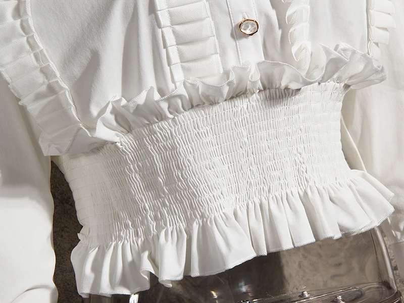 

SONDR 2020 Autumn Fashion New Vintage Patchwork Ruched Tops For Women Lapel Puff Sleeve Tunic Elegant Shirt Femaele Tide