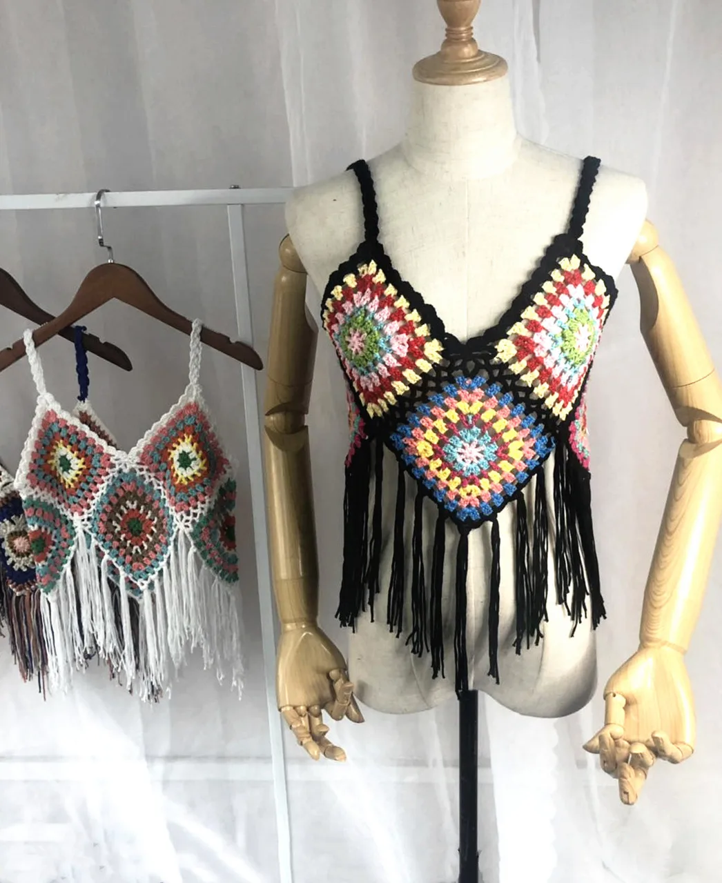 

H80&S90 New Crochet Boho Crop Top Women Bralette Tassel Beach Handmade Bandeau Strappy Bustier Hallter Bohemia Swimwear Vest