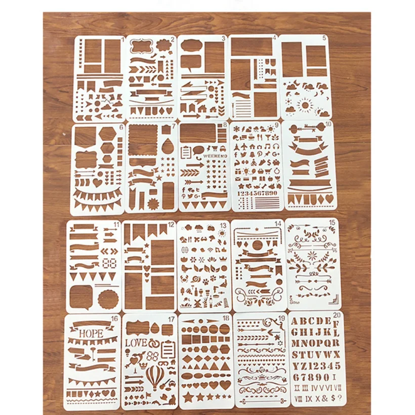 12/20pcs Bullet Journal Stencil Set Plastic Planner DIY Drawing Template Diary Notebook Scrapbook |