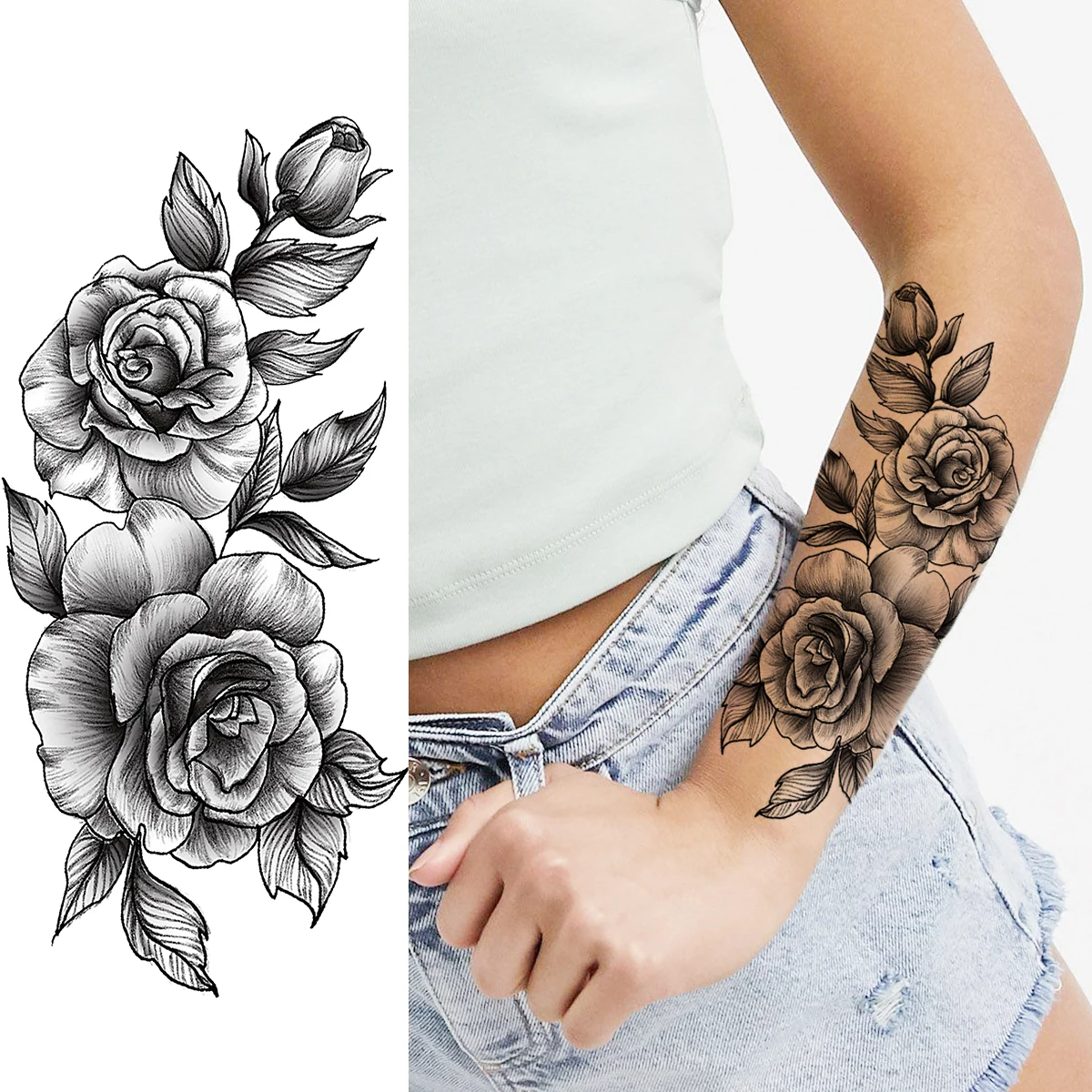 Временные татуировки для женщин реалистичные 3d-татуировки с розами и цветами