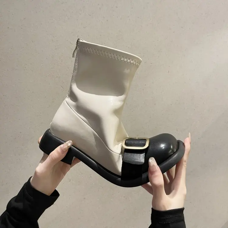 Женские ботинки на молнии осенние ботильоны из искусственной кожи с низким