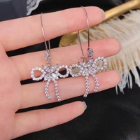 luxury bowknot drop earrings inlay dazzling aaa cubic zirconia korean style exquisite jewelry for women wedding engagement gifts