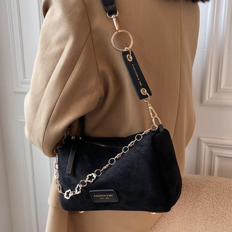 Зимние сумки через плечо LEFTSIDE из искусственной замши с цепочкой новинка 2022