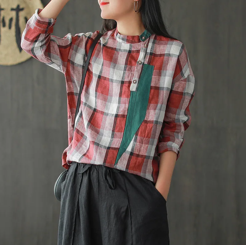 Женская Повседневная футболка в стиле ретро свободная универсальная клетчатая с