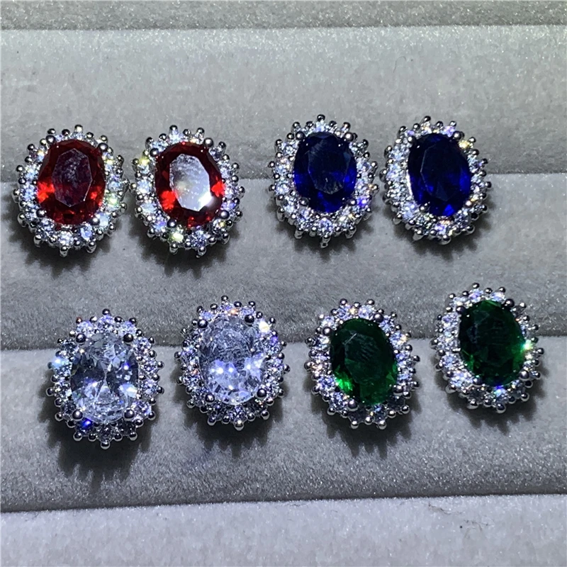 Реальные 925 стерлингового серебра принцесса Диана серьги гвоздики с овальной