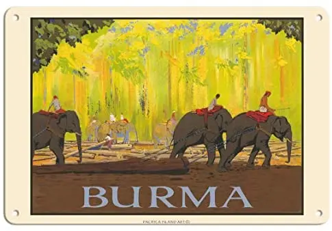 

Burma, Myanmar - Elephants by R. Pulling c.1922- Metal Sign