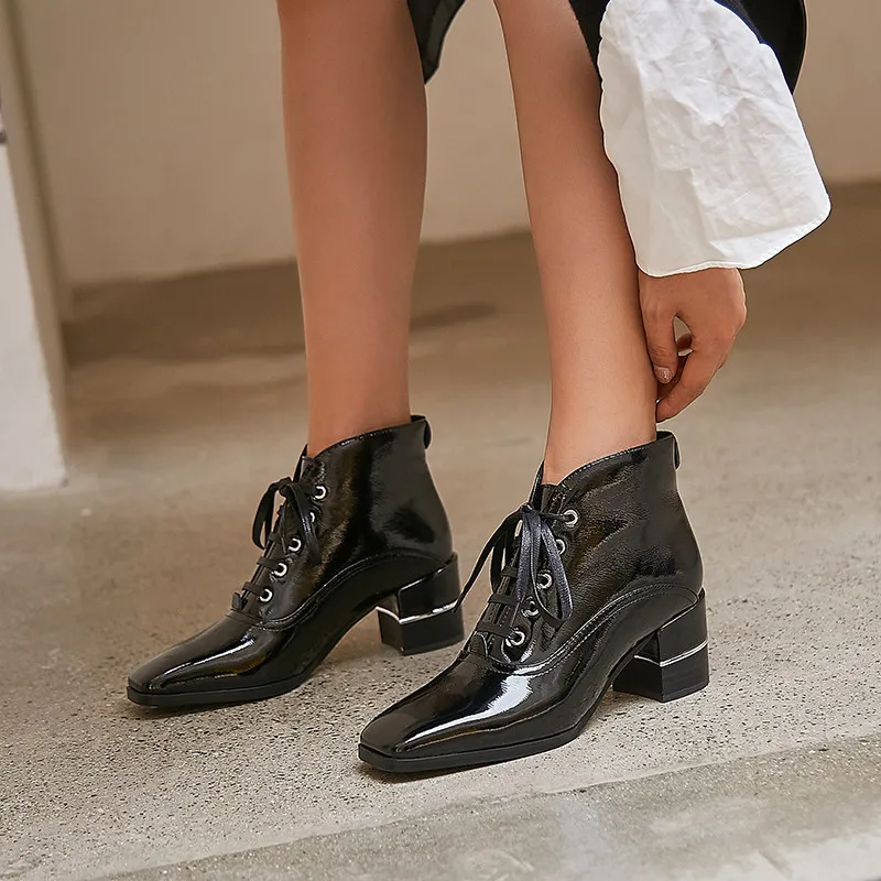 

ASUMER 2020 new fashion dress shoes ladies office shoes patent leather square high heels autumn winter boots women ankle boots
