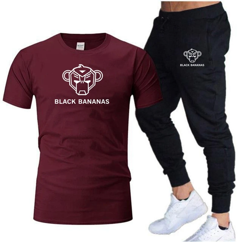 

BLACK BANANAS Men's Summer Leisure Sets T-Shirt+Pants Two Pieces Casual Tracksuit Male Sportswear Gym Breathable Clothing Sweat