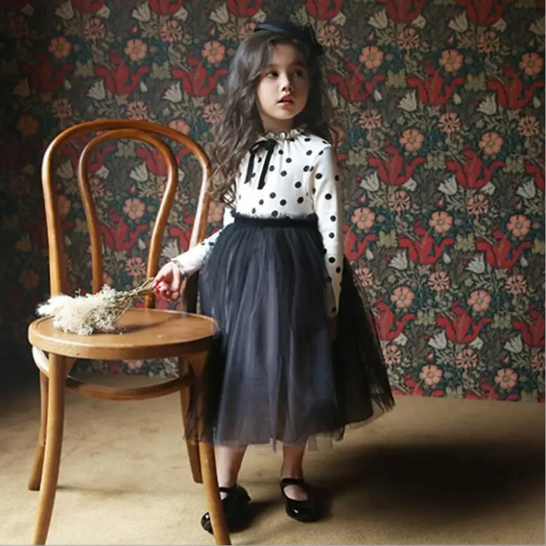 2019 New Children Baby Fall Dot Mesh Dresses Girls Princess Elegant Clothes 6 pcs/lot Wholesale | Детская одежда и обувь