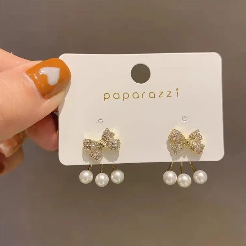 

Women's Fashion Bowknot Pearl Stud Earrings Designer Luxury Creative High Quality Jewelry Wedding Party Gift