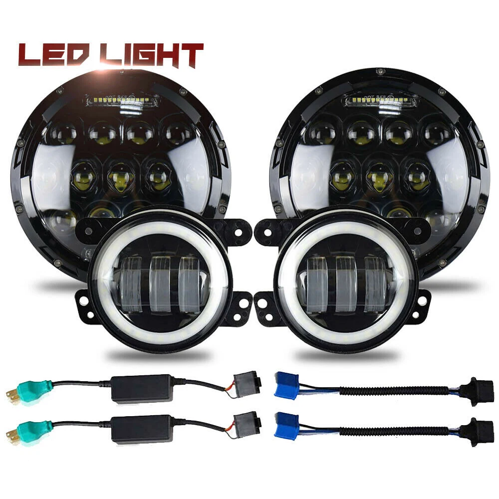 Black sets for JEEP 7 дюймов 75 Вт светодиодный налобный светильник для Harley, светильник для вождения+ противотуманная фара+ монтажная головка, то же самое для Jeep NIVA& мотоциклетная светодиодная фара - Испускаемый цвет: Black sets for JEEP