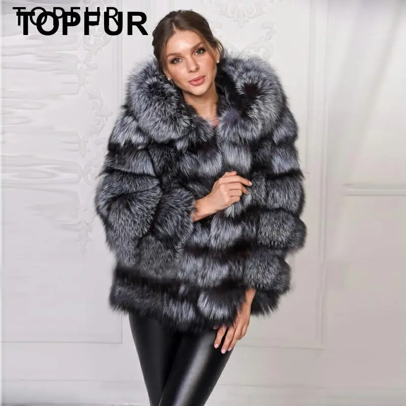 Женская Шуба из натурального меха зимняя шуба с капюшоном роскошная лисы|Шубы и