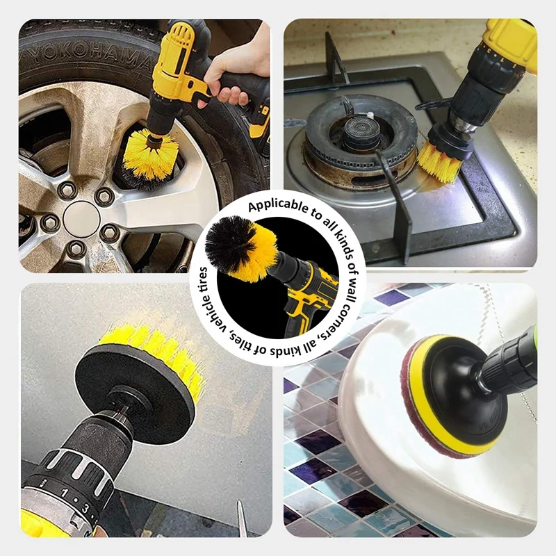 

Drill Brush & Scrub Pads, Power Drill Scrub Brush Attachments with Drill Bit Extender for Grout, Tiles, Sinks, Bathtub, Bathroom
