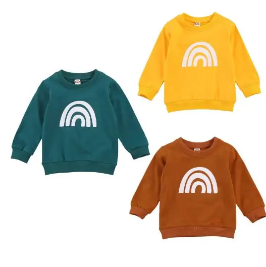 

Повседневные свитера для малышей; Пуловер с длинными рукавами и круглым вырезом с принтом радуги; Топы; Осенне-весеннее пальто; Топы