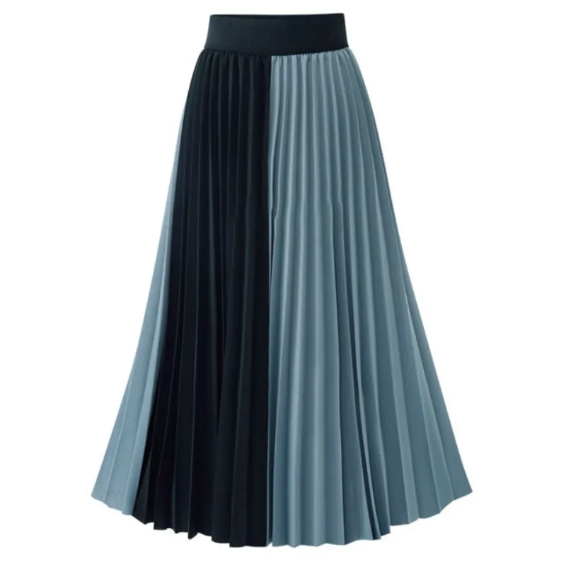 

Summer 2019 New Arrivals Euro Style Midi Pleated Skirt For Women Blue Apricot Skirts Womens Elastic Waist Saia