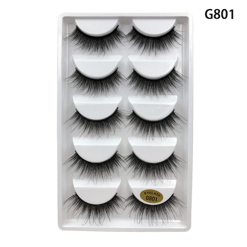 

5 Pairs 3D Faux Mink Hair Soft False Eyelashes Natural Eyelashes Extension Handmade Soft Eye Lash Makeup Extension Tools