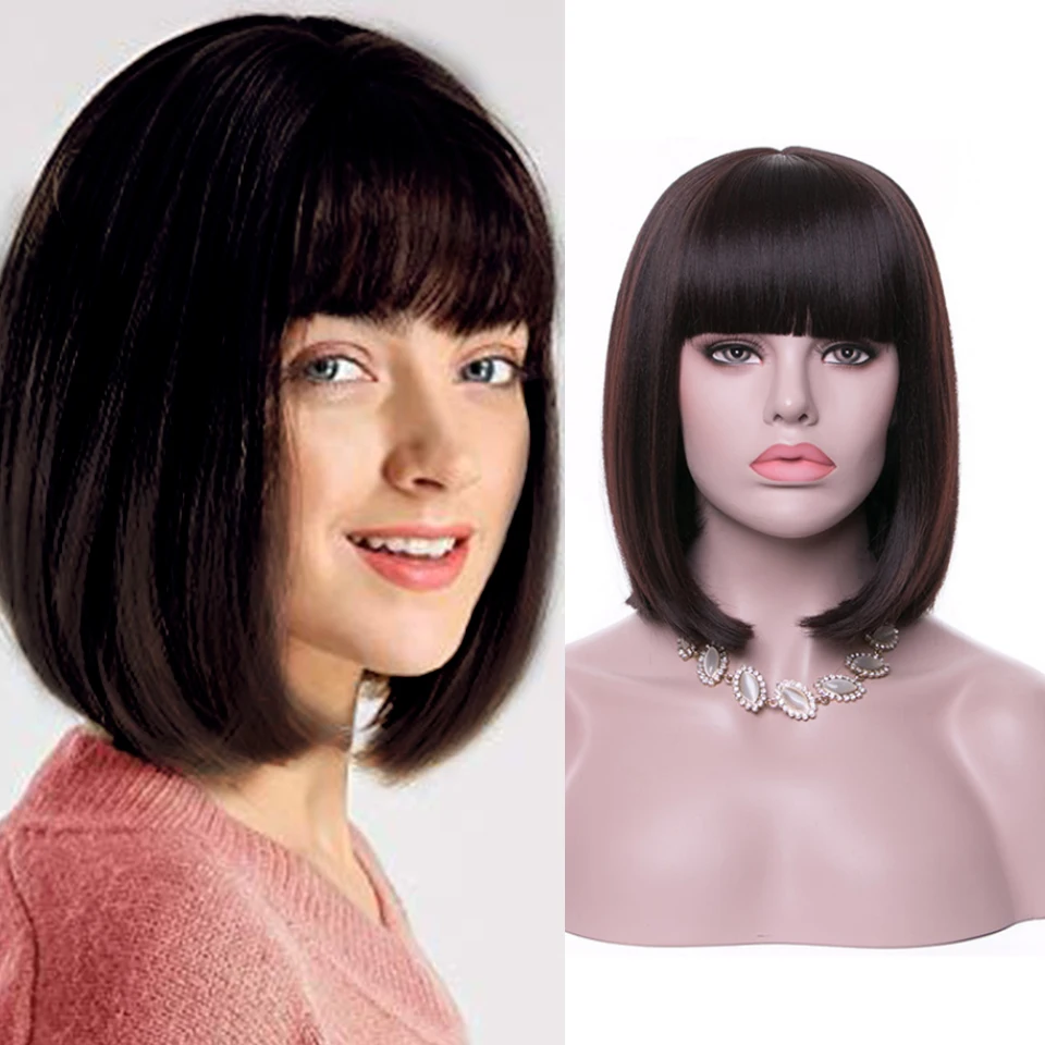 Парики из синтетических волос FREEWOMAN короткий парик с челкой прямые синтетические