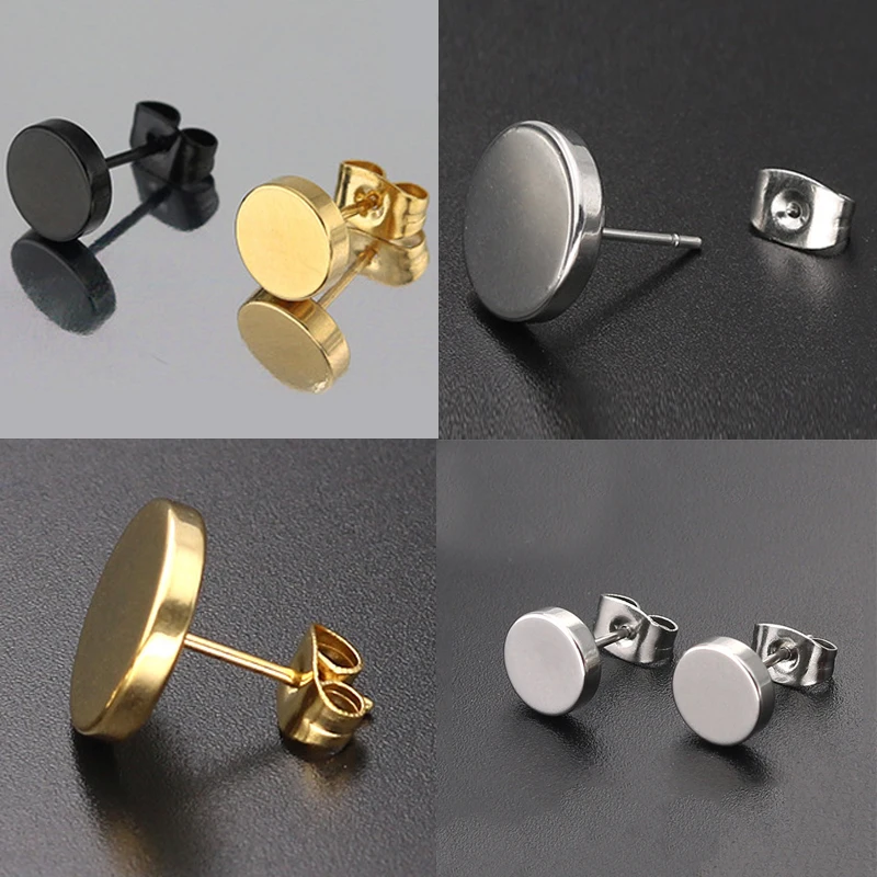 Женские круглые серьги-гвоздики из нержавеющей стали в стиле панк простые