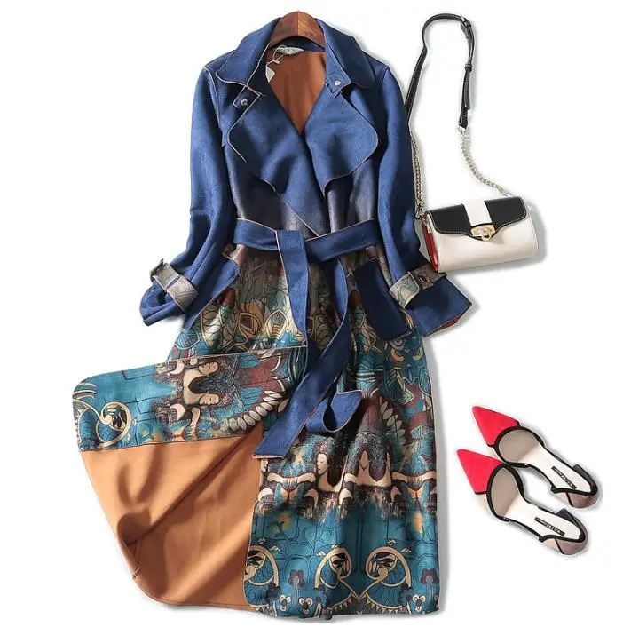 Осень зима Замшевая обувь с длинным рукавом Тренч для женщин размера плюс| |