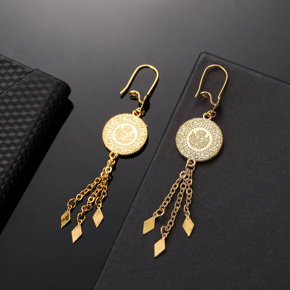 Никогда не линяет украшения мусульманин серьги со свисающими монетами для Для