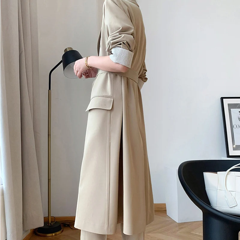 

Autumn Women Korean Blazer and High Waist Pants 2 Piece Set Fashion Loose Windbreaker Suit Female Solid Long Coat Two Piece Set