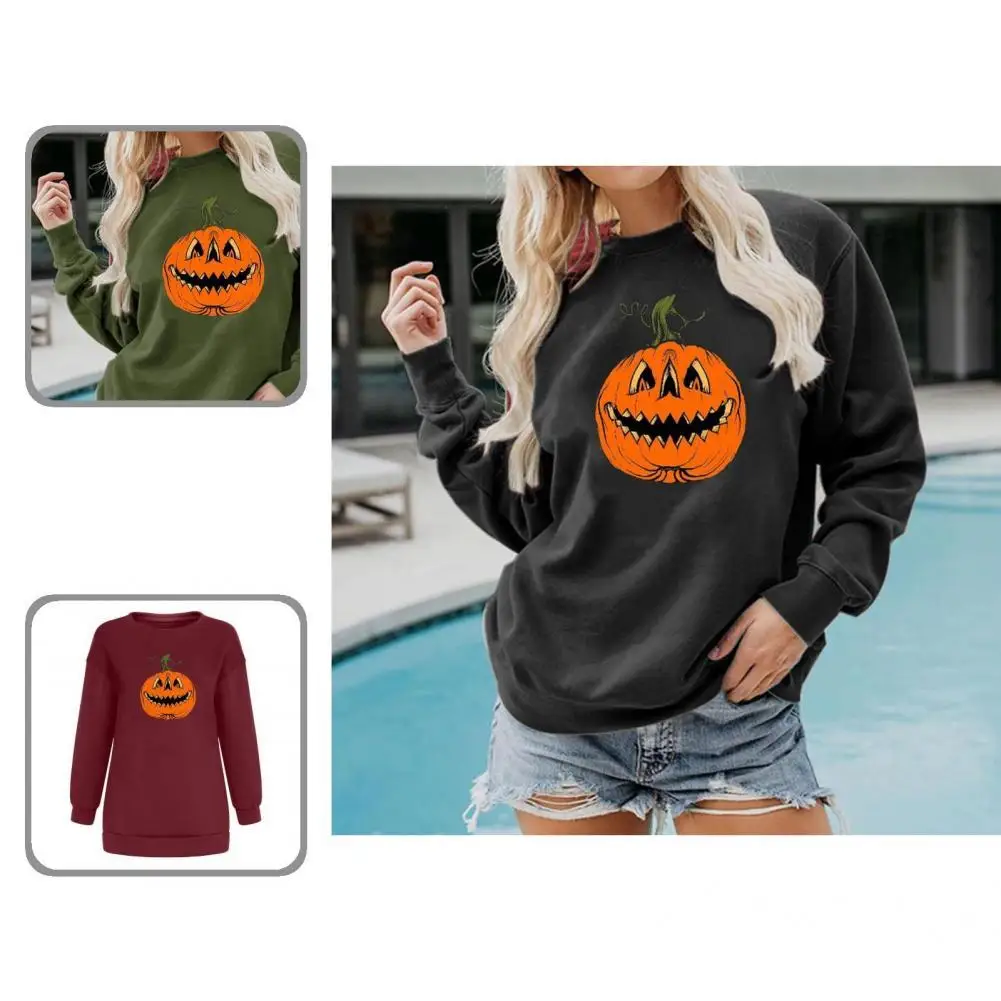 

Soft Cute All Match Pumpkin Print Sweatshirt Lady Autumn Sweatshirt Halloween Element for Office
