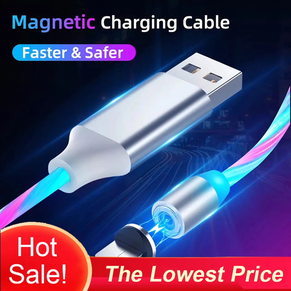 

Magnetic charging Mobile Phone Cable Flow Luminous Lighting cord charger Wire for Samaung LED Micro USB Type C for iphone
