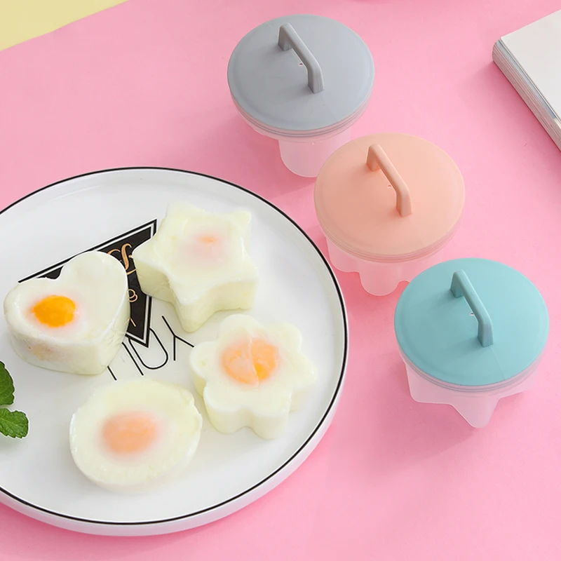 

4 Pcs Kitchen Egg Cooker Tools Cute Egg Poacher Plastic Boiler Egg Mold Form Maker With Lid Brush Pancake kitchen accessories