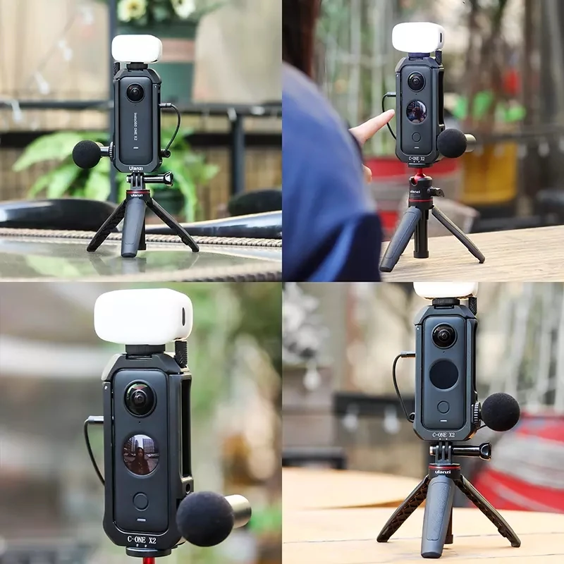 

Metal Protective Cage for insta360 ONE X2 Housing Case With Cold Shoe for Tripod Microphone Fill Light and 1/4 Threaded Ports