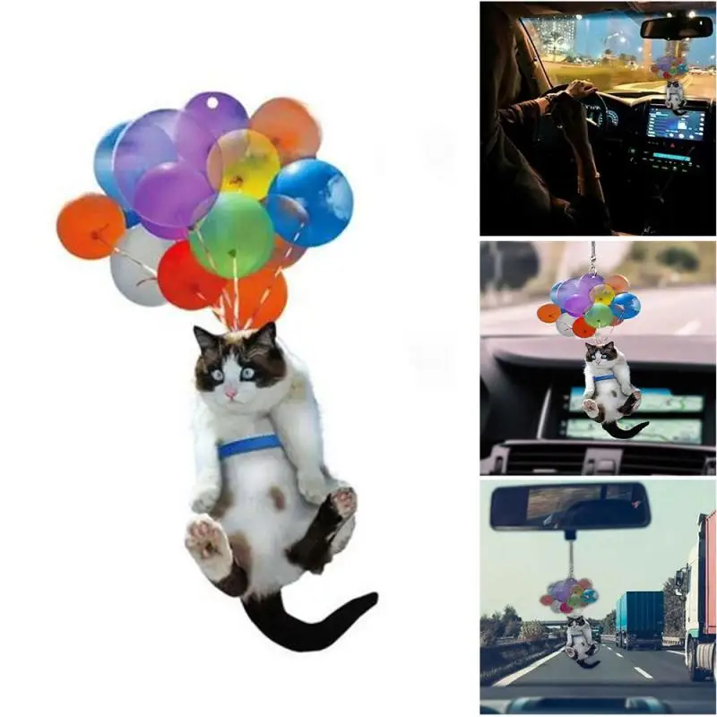 

Creative Cat Balloon Hanging Ornaments Resin Statue Kawaii Girl Room Car Rear View Mirror Decor Stained Glass Window Hangings