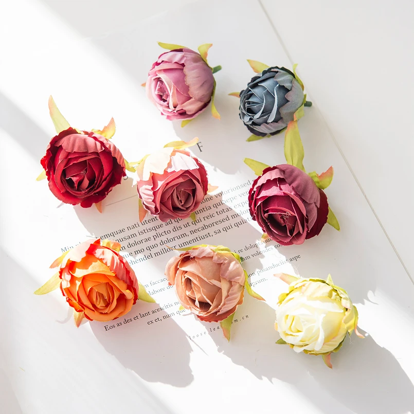 100 pçs flores artificiais botões de chá de seda rosas falsas casamento decorativo grinaldas de natal casa decorações diy caixa de presentes pompom